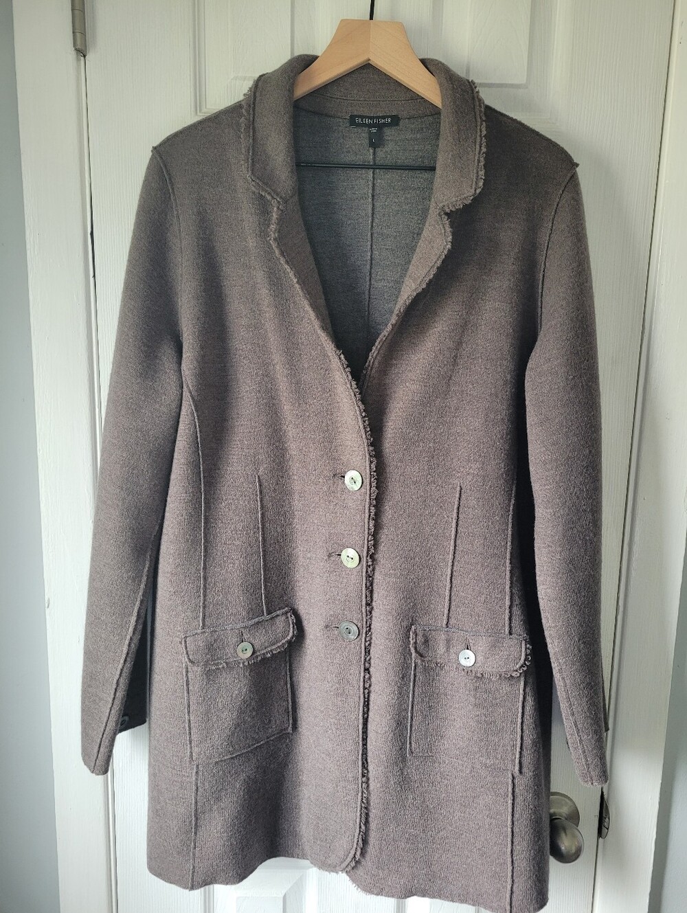 Eileen Fisher Merino Wool Blazer Jacket Brown Taupe Size Large Three Button
